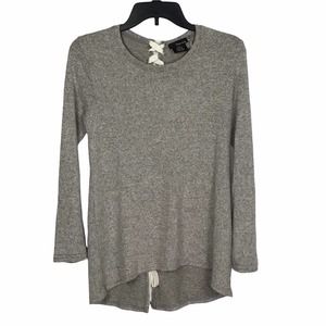 Pure Rebel Marled Hi Lo Lace up Back Top Heather Gray Long Sleeve Soft Cotton S